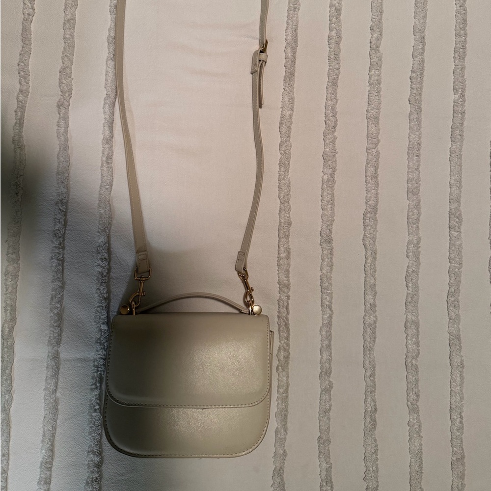 Cream Crossbody Shoulder Bag with Top Handle